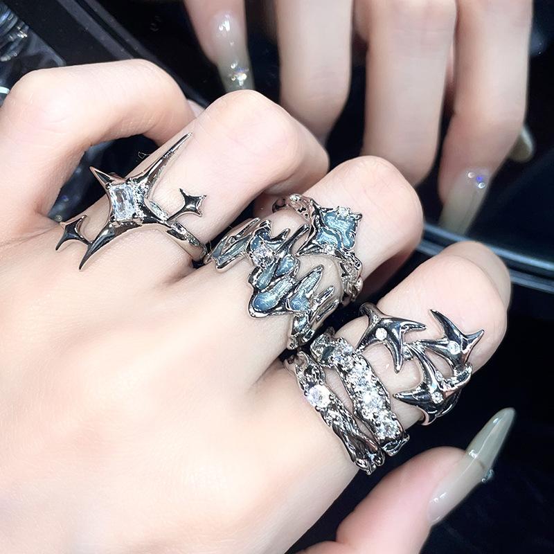 Star Enamel Dripping Oil Zir*****Pen Ring Set Cold Wind Advanced Sense Exquisite Index Finger Ring Jewelry Women