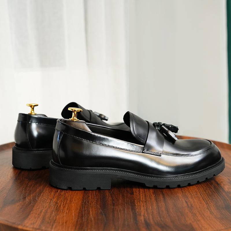 Genuine Leather Tassel Loafers: Men's British Style, Thick-Soled, Slip-On Formal Shoes