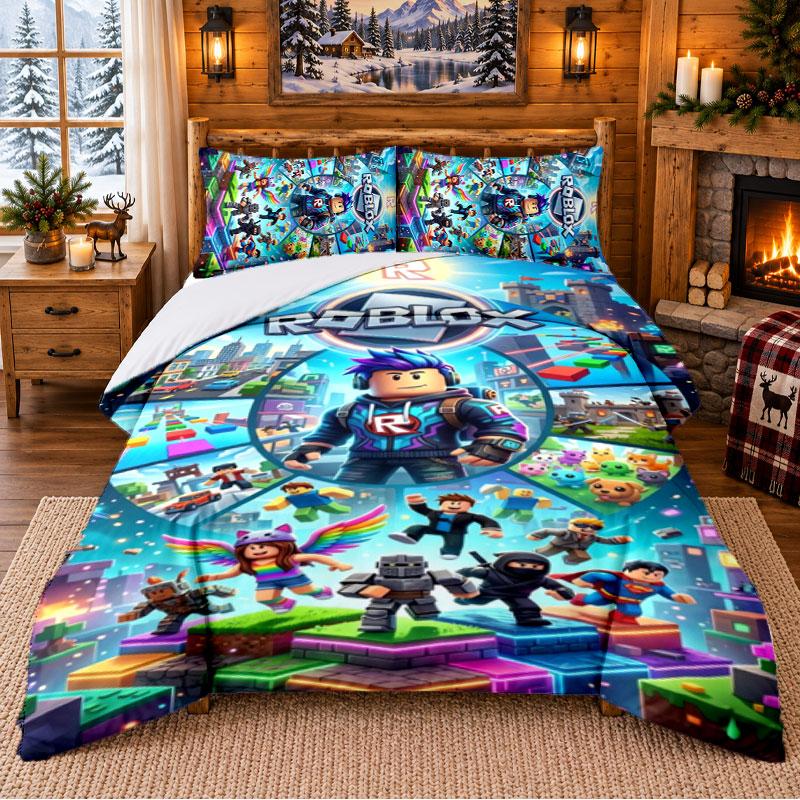 Roblox Pattern Bedding 3Pcs Set Bed Sheet And Pillowcases For Indoor Bedroom
