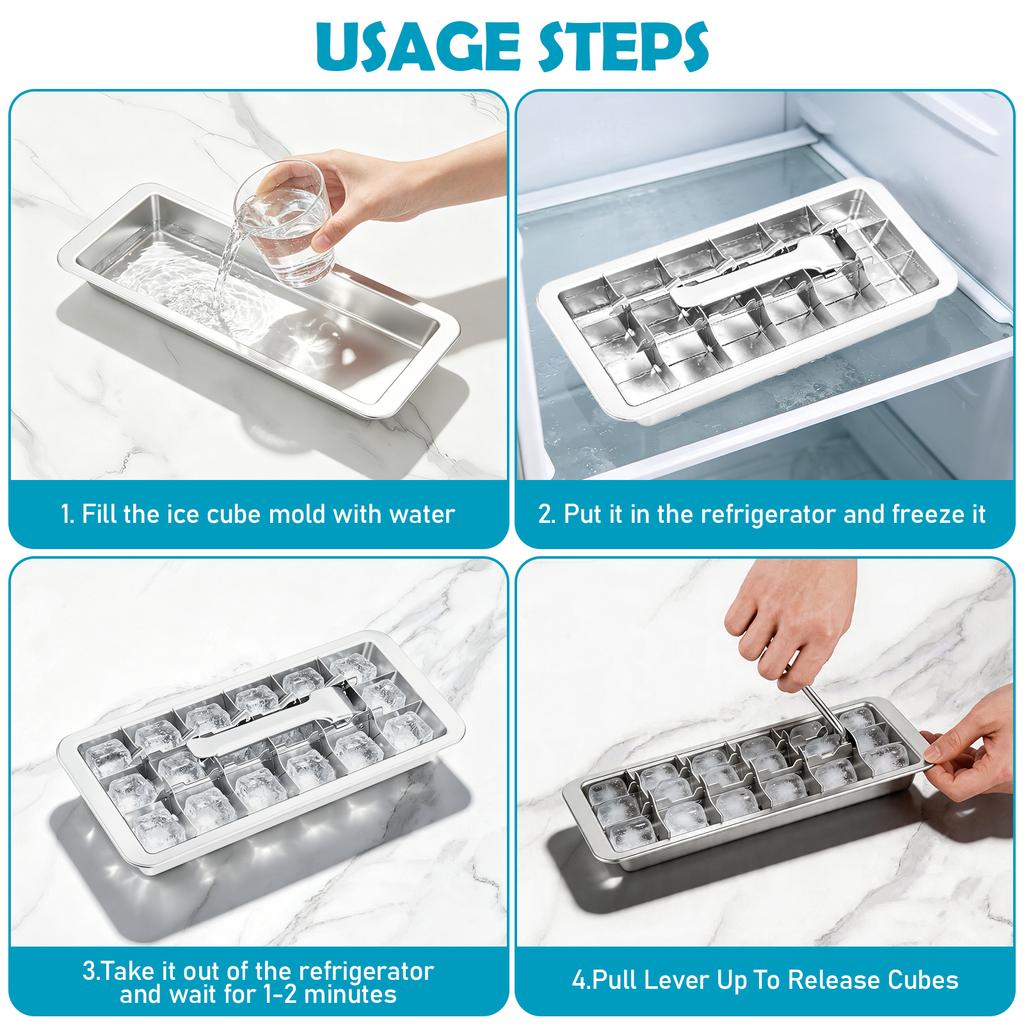 18 Slot Stainless Steel Ice Cube Tray Reusable Removable Ice Cube Maker Ice Cube Mold for Cooling Cocktails Coffee Fruit Juice