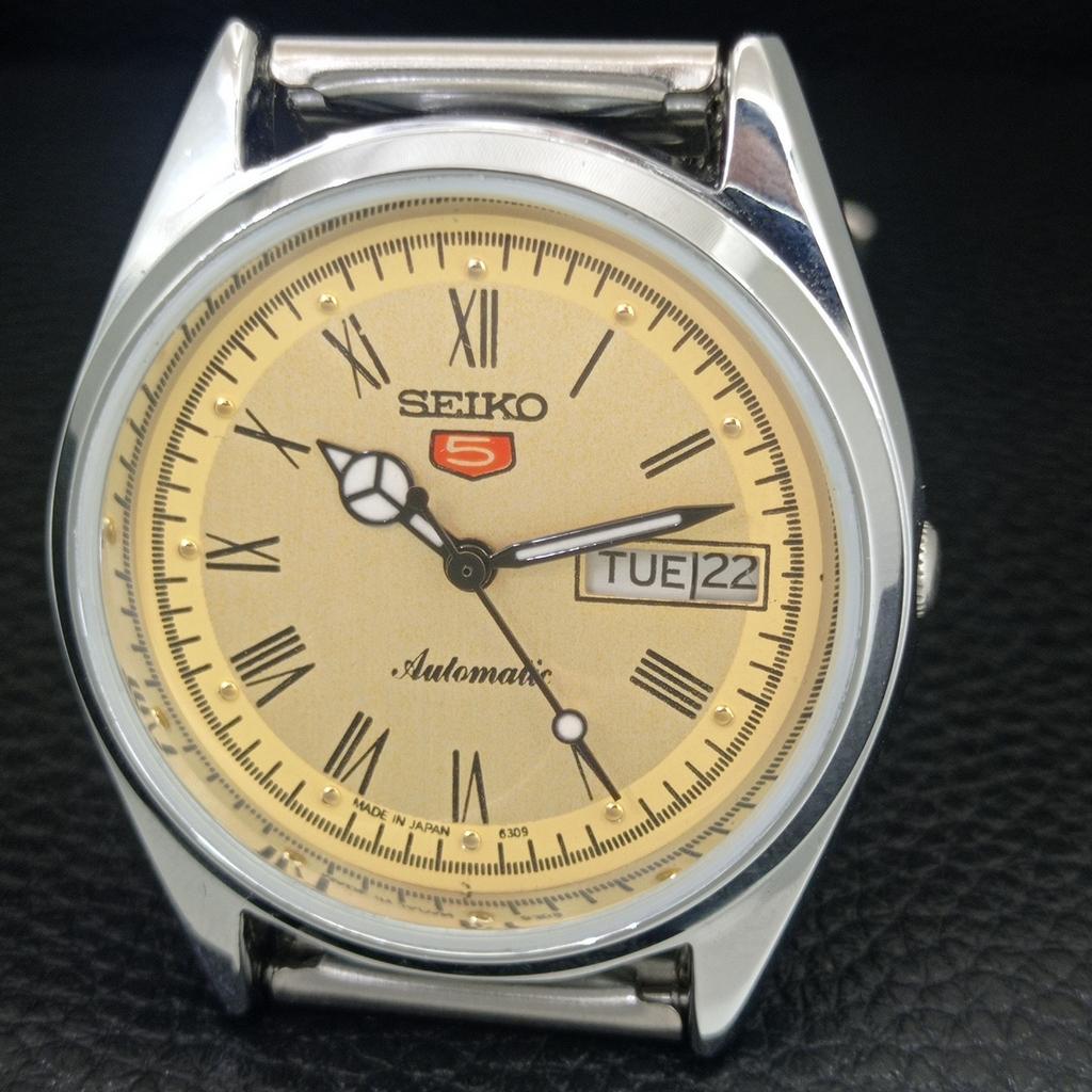 REFURBISHED SEIKO 5 AUTOMATIC 6309A JAPAN MENS VINTAGE GOLDEN WATCH a442131-1