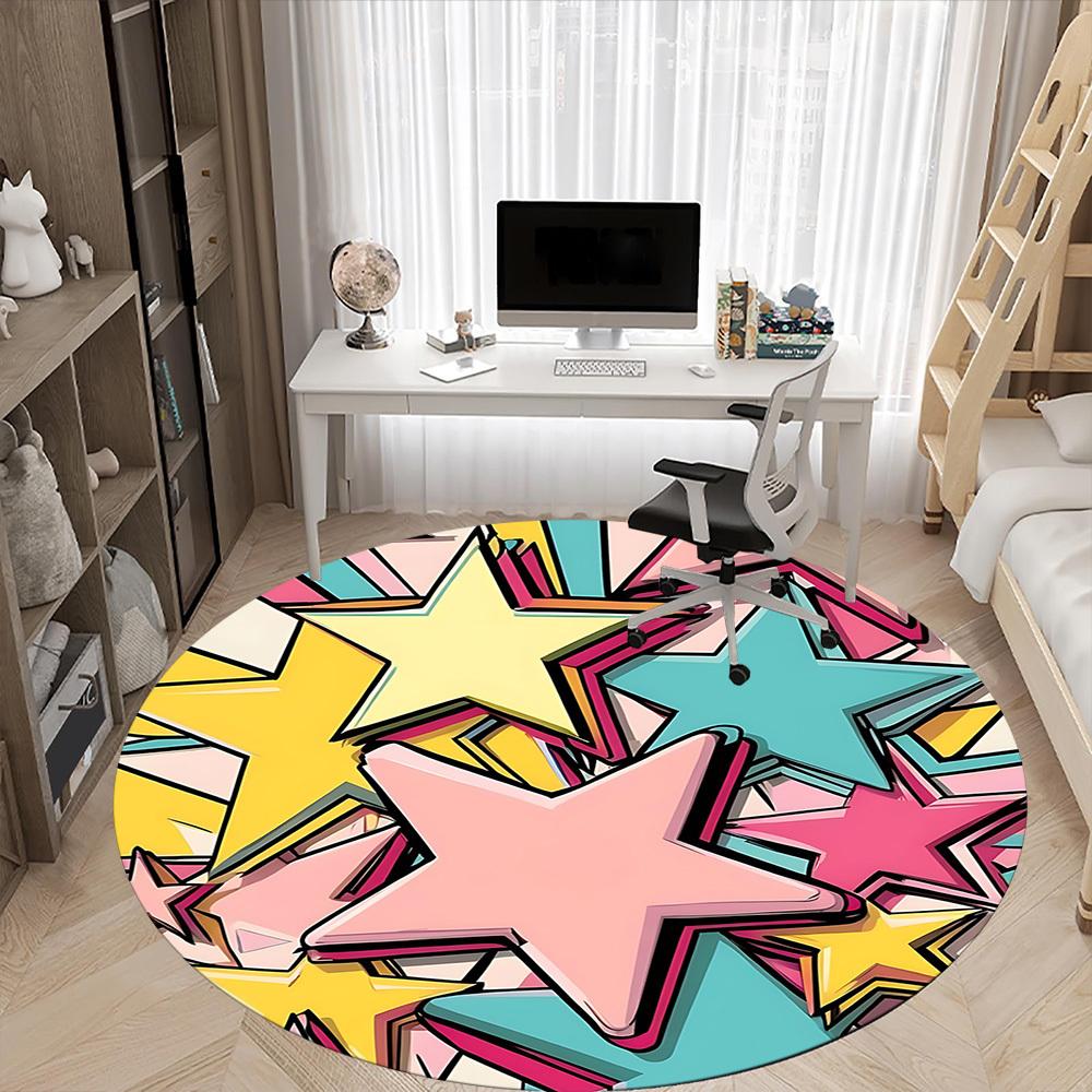1pc Stars Celebration Office Round Area Rug, Indoor Mat Suitable ForOffice, Under Office Chairs Bedroom Living Room Home Decor T193