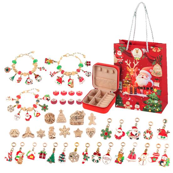 Weihnachts-Countdown-Kalender-Armband-Herstellungsset für Mädchen, DIY-Schmuckperlen-Charms