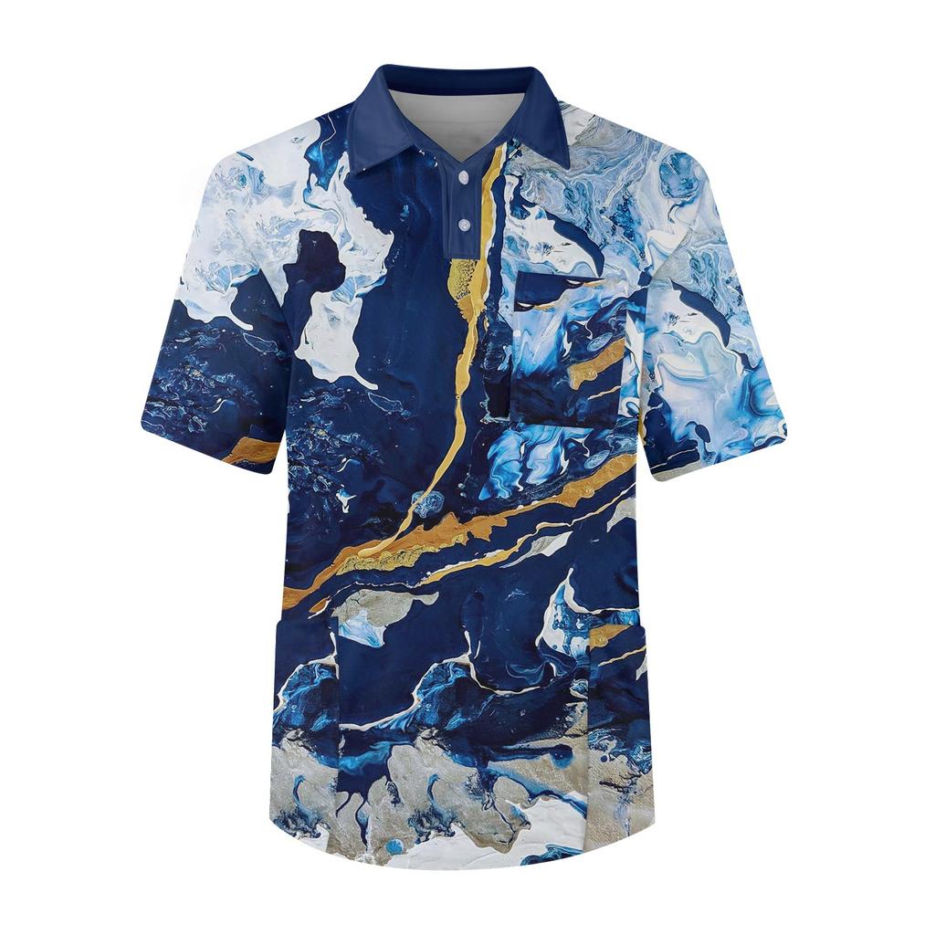 Men's Short Sleeve Button Lapel Solid Color Chest Pocket Dry-nurse Top