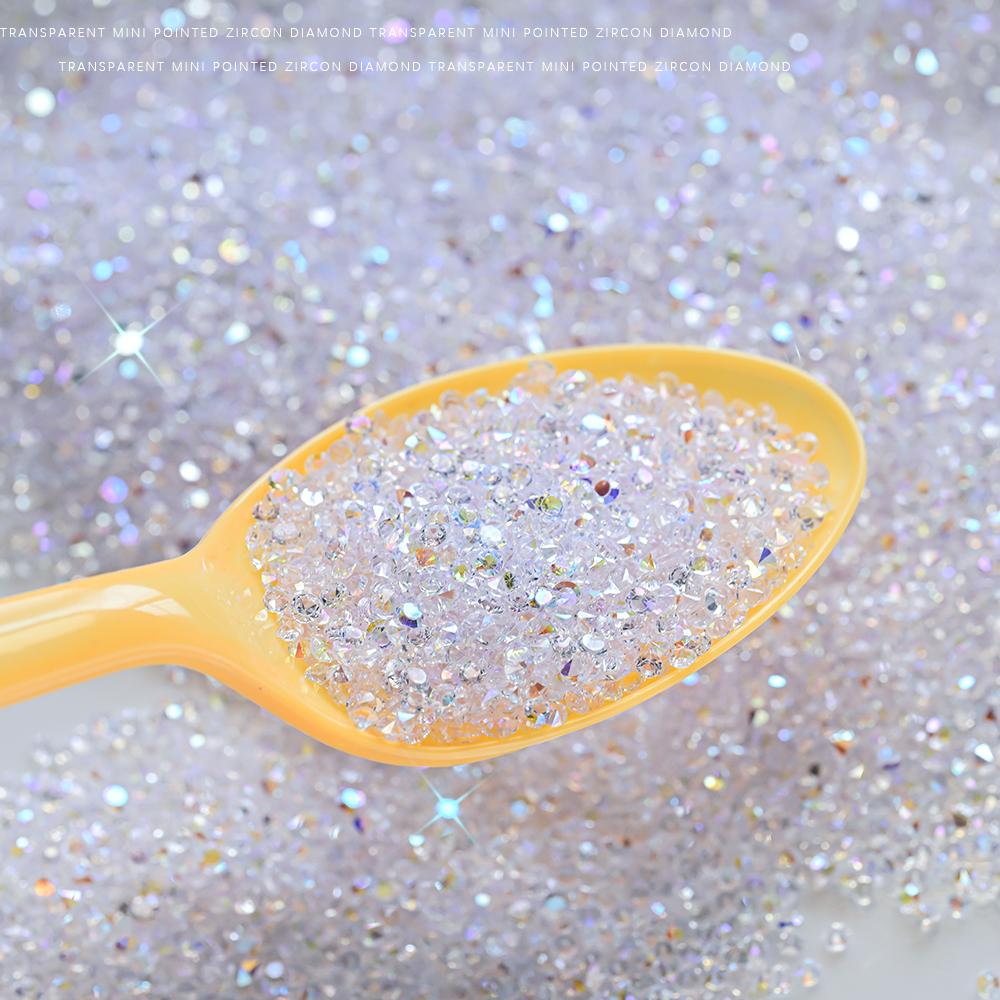 1.5mm Iridescent Micro Caviar Beads Nail Art Rhinestone 3D Clear AB Mini Pixie Crystals Gems Shiny Point-Bottom Glitter Decor *3