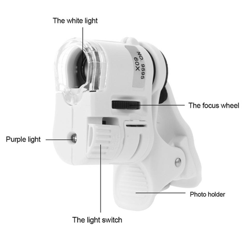 Portable LED 60 Times Magnifying Glass Phone Clip Universal HD Microscope with LED Lights
