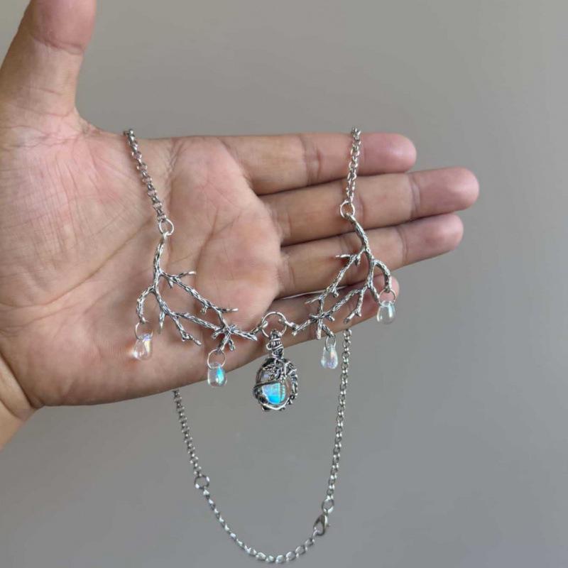 Gothic Iridescent Moonstone Pendant Necklace - Witch Jewelry Original