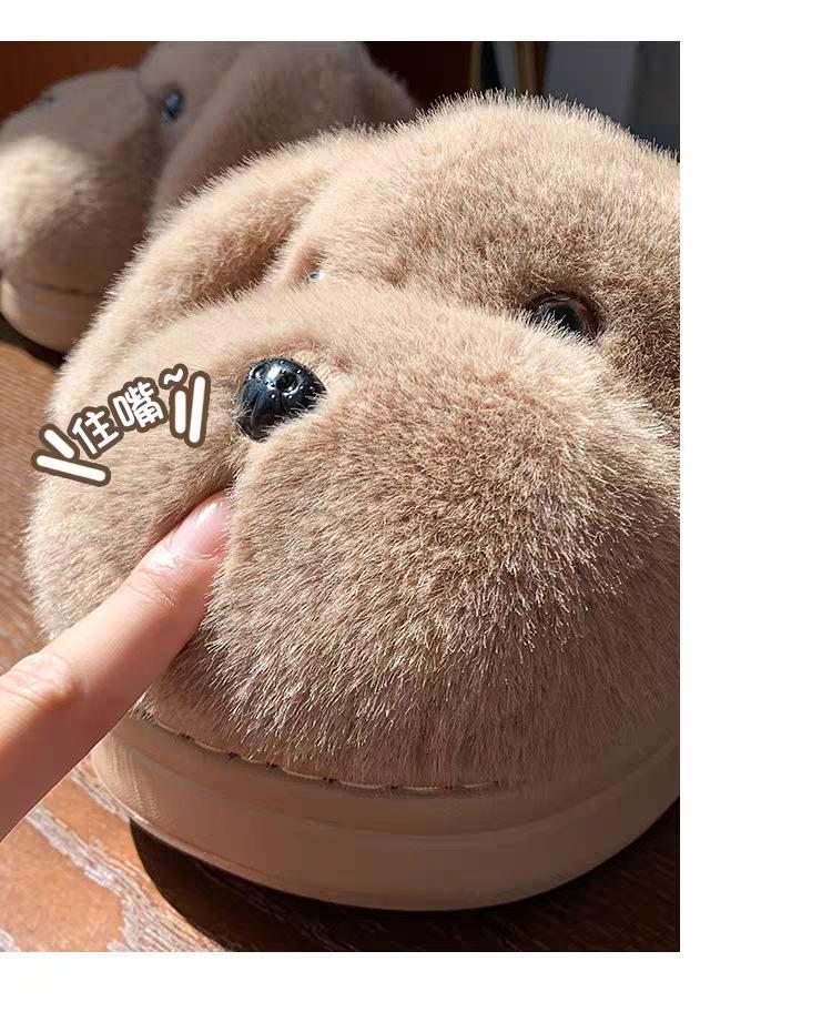 2025 Dámské roztomilé plyšové bavlněné pantofle s pejskem - Hřejivé, protiskluzové vnitřní zimní boty do studentských kolejí