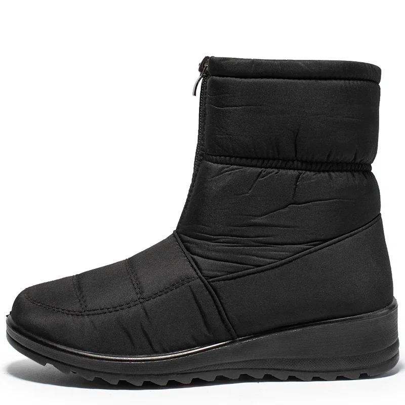 Fashion Non Slip Waterproof Snow Boots Women Thick Warm Long Plush Ankle Boots Women Front Zipper Cotton Padded Shoes Woman Plus Size 44