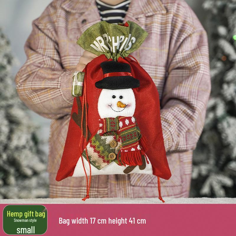 Three-Dimensional Santa Claus Burlap Backpack Candy Bag - Large Christmas Gift Decoration