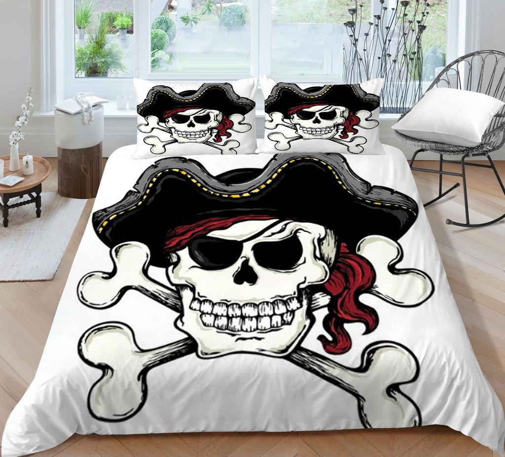 Duvet Cover Set Skull Style Bed Clothes Cartoon Pattern Bed Set Boy Single Size Bedroom Decor White Bedding Cover Sets