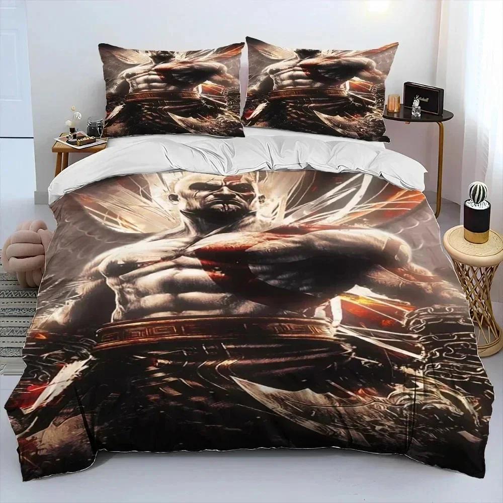 Game God of War Kratos Bedding Set Printed Bed Set With Pillowcase Duvet Cover Soft Queen King Size Bedclothes Home Boys Adult