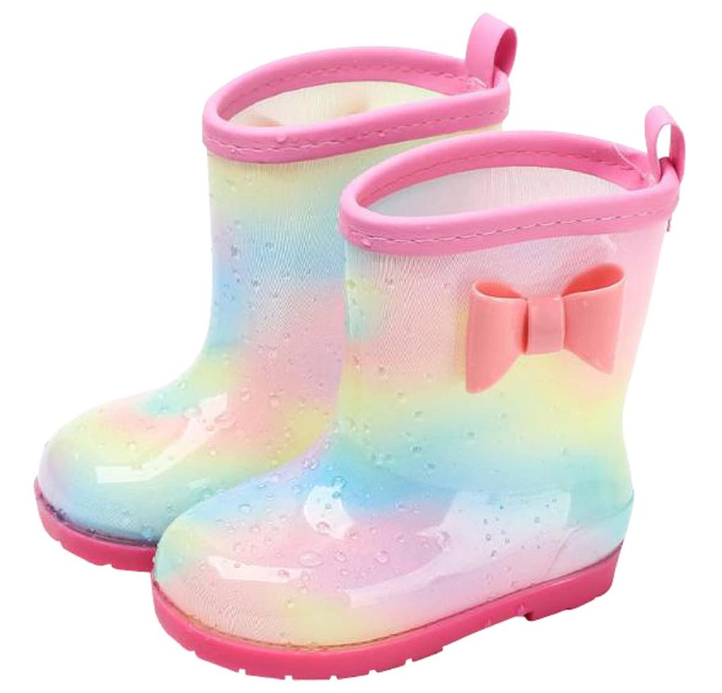 CAWKAY Kids' Rain Boots, Girls' Rain Boots, Cute and Stylish (Rainbow Pink, 18-Point Measurement, 0-Centenaire)