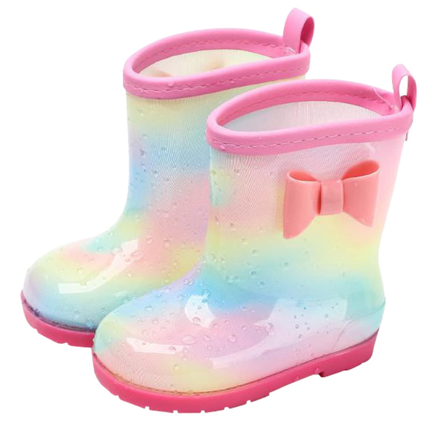 

CAWKAY Kids Rain Boots, Girls Cute and Stylish Rain Boots (Rainbow Pink, Size 24.0 cm)