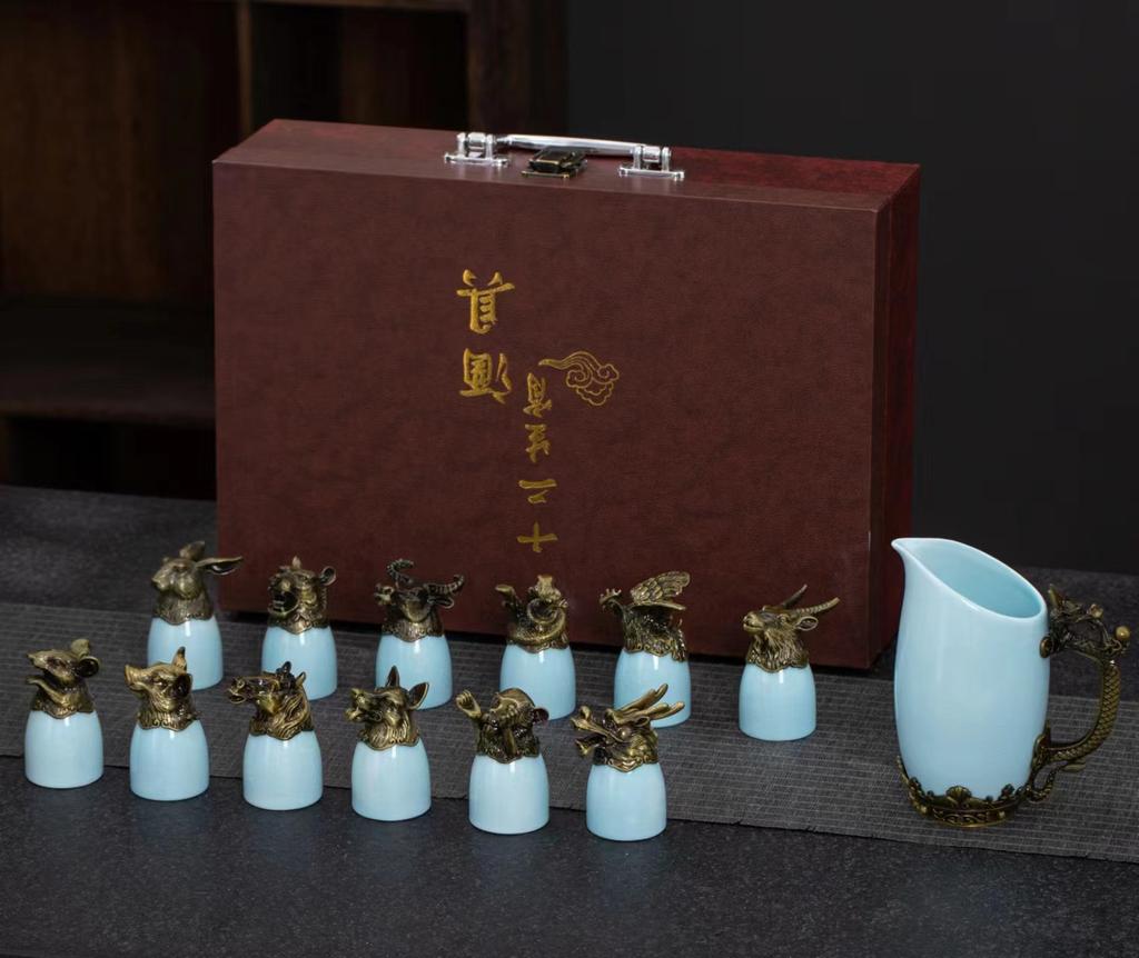 Chinese Zodiac High-end Ceramic Wine Set White Wine Cup Divider Gift Box Home Bar Set Accessories