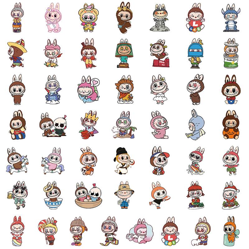 

50 листов/набор милых наклеек Labbubu для детей, мультяшные матовые наклейки-граффити с пузырями, для украшения, наклейки для бутылки с водой, ноутбука