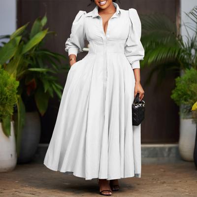 Women's Button Down T-Shirt Dress Casual Long Sleeve Maxi Dress Flowy Lapel A-line Long Dress with Pockets