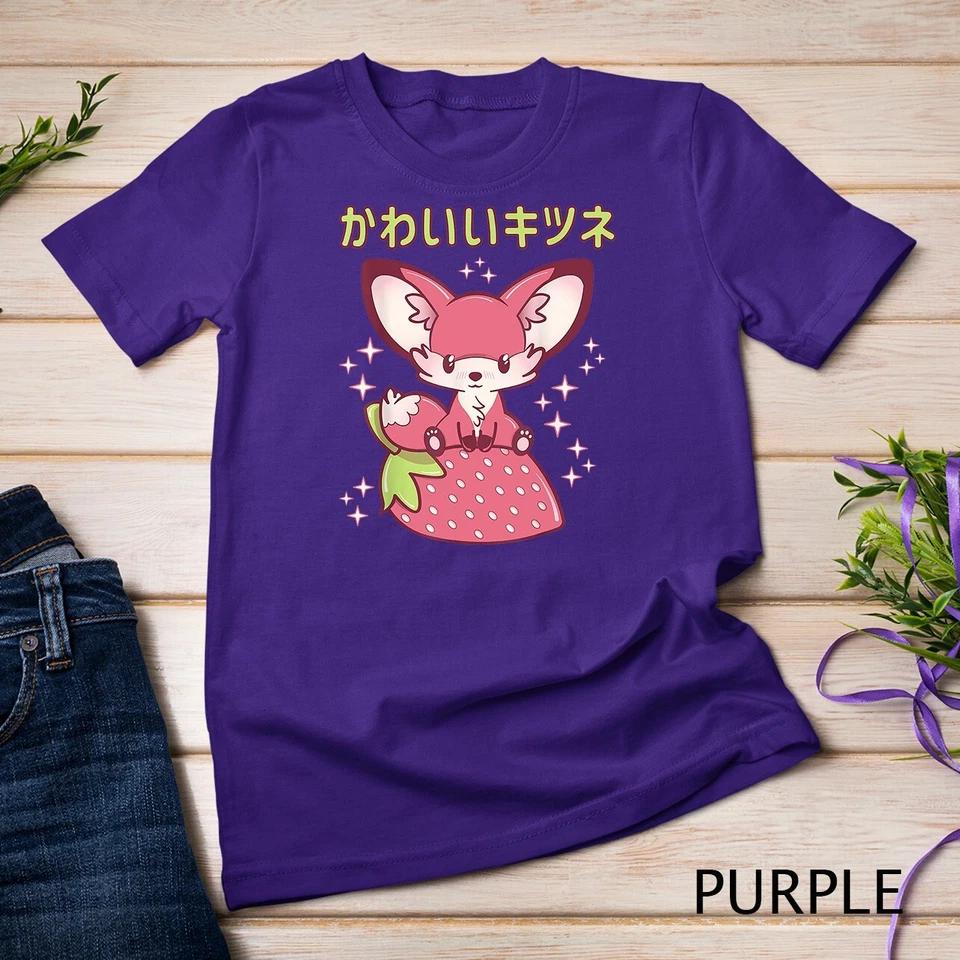 Pink Pastel Strawberry Fox Japanese Kawaii Pink Goth Fox T-Shirt Unisex T-shirt 7 M