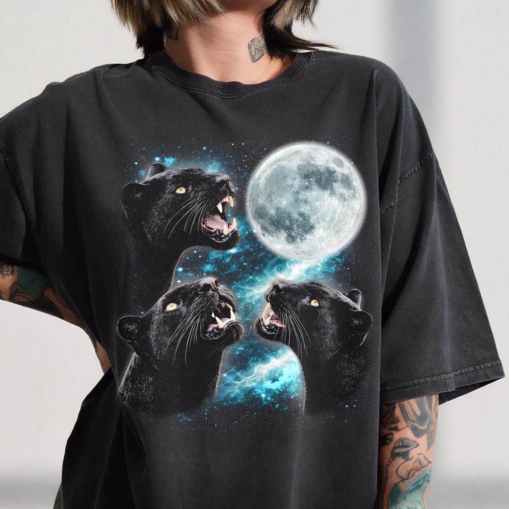 Comfort Colors Black Panther Howling Moon Shirt, Retro 90s Wildlife Tee