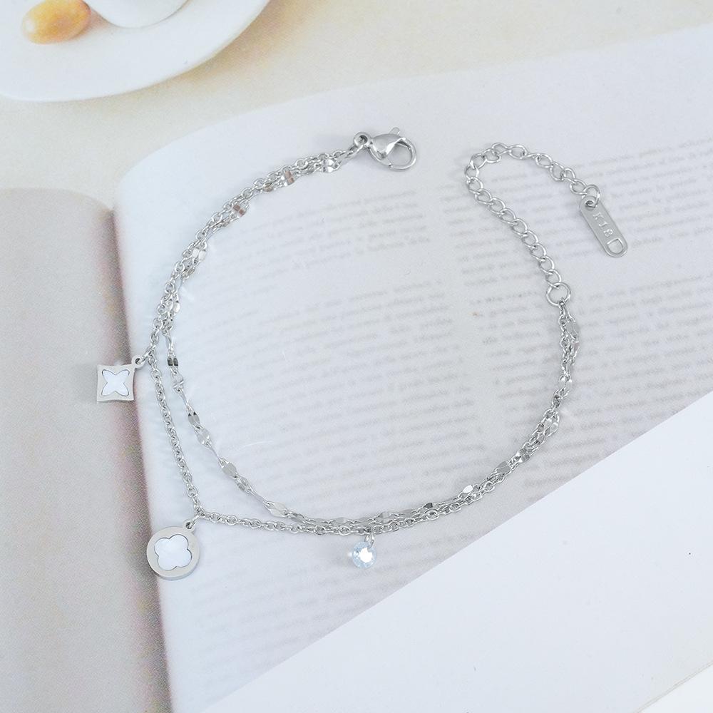 

Браслет из титановой стали с двойным слоем и четырехлистным клевером для женщин - Не выцветающий, Модный, Изысканный дизайн