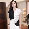 Light Luxury Style Design Color Block V-neck Shirt for Women Summer Thin Elegant Unique Unique Beautiful Top Trend