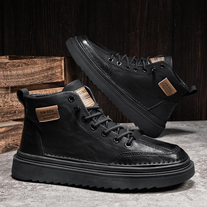 

2024 autumn new men s leather shoes sports casual trendy shoes men s shoes non-slip black Martin boots work flat shoes 39