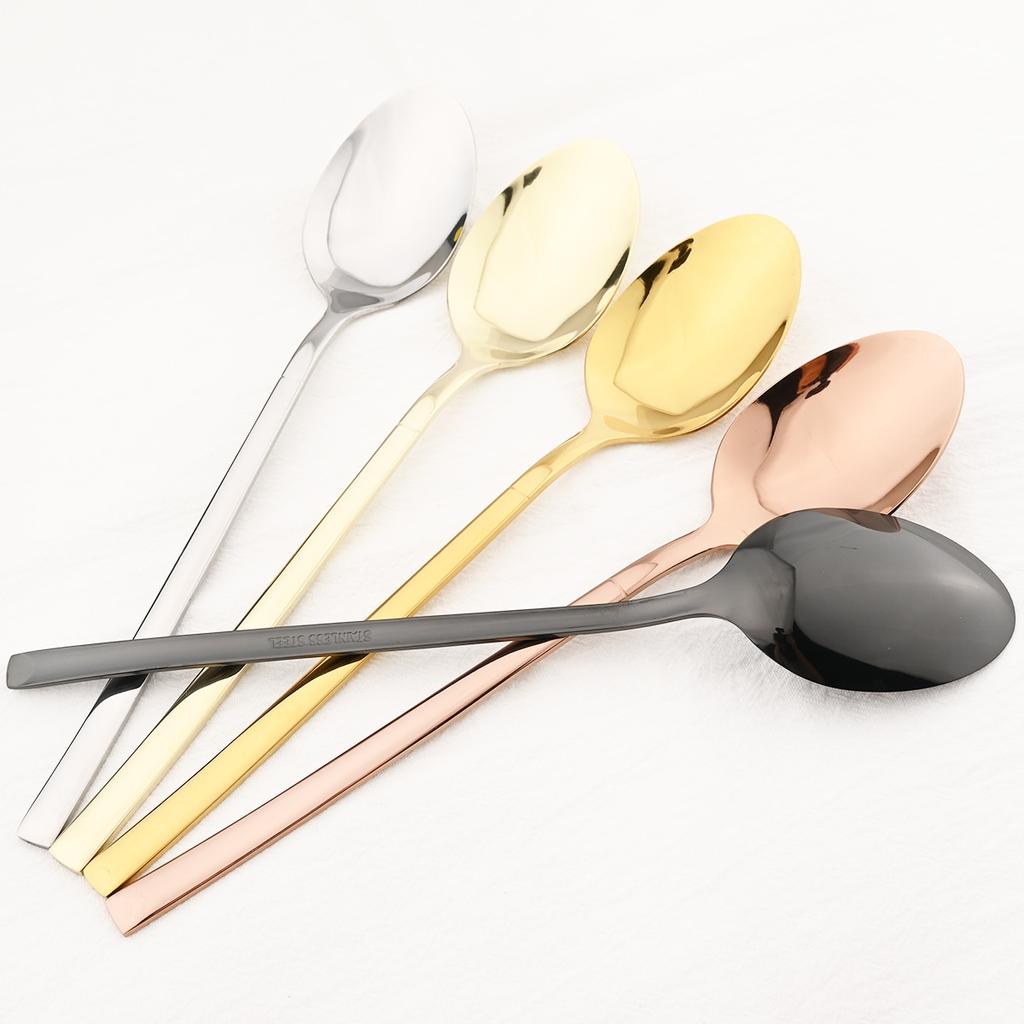 6Pcs White Gold Spoon Cutlery Set Stainless Steel Coffee Tea Spoon Dinnerware Coffee Spoon Flatware Kitchen Silverware