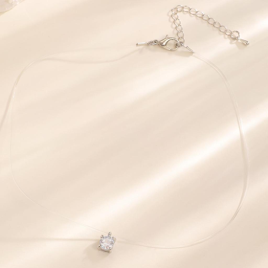Colar de Linha de Pesca Invisível de Vidro Gota d'Água da Moda Transfronteiriço para Mulheres - Simples, Moderno, Empilhável Corrente de Clavícula Multicamadas