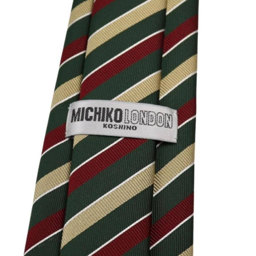[Michiko London] Wrinkle-resistant bonded fabric with lining for added volume. Made in Japan. KOSHINO brand tie. Striped pattern. 100% silk. Unisex.