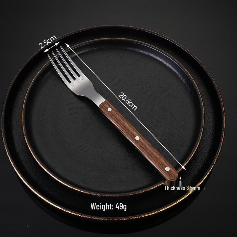 Retro Teakwood & Black Walnut Stainless Steel Dinner Fork