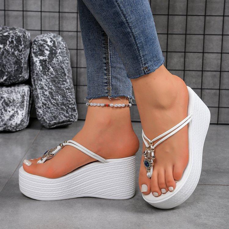 

Fashion Comemore Roman Style Flip Flops Wedge Heel Sandals for Women Summer Fashion Chunky Platform Slippers Woman Thick Bottom Slides 35 белый