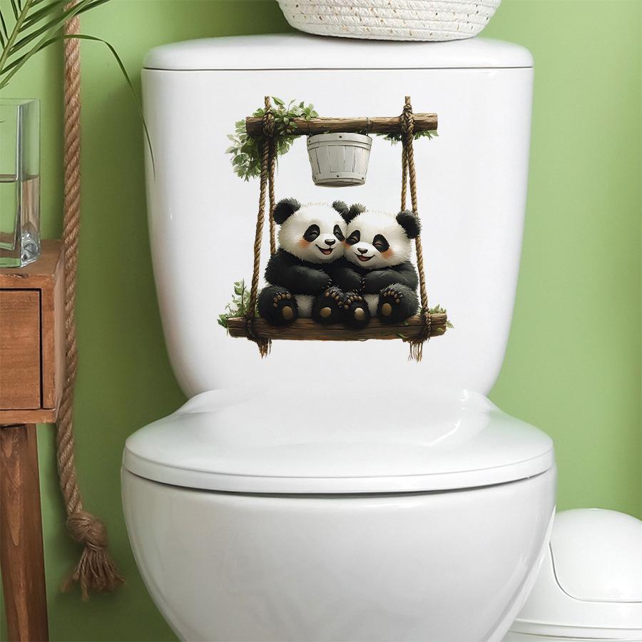 Cute Panda on a Swing Self-Adhesive Wall Stickers, Decor for Bedroom Kitchen Fridge Bathroom Toilet Decoration