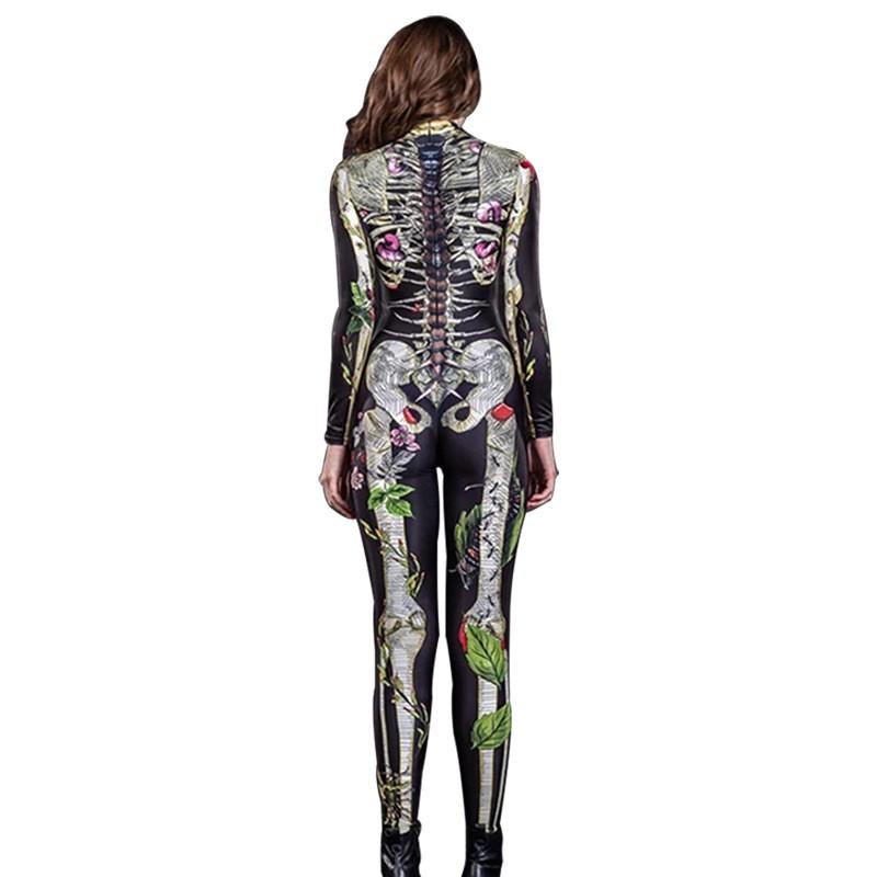 Halloween Costume Bodysuit Women Black Skeleton Design Full Body Suit Party Cosplay Stage Performance