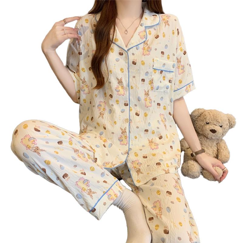 Dessert Bunny Cloud Cotton Pajamas Women'S Summer Explosion Short Sleeves Trousers Loungewear