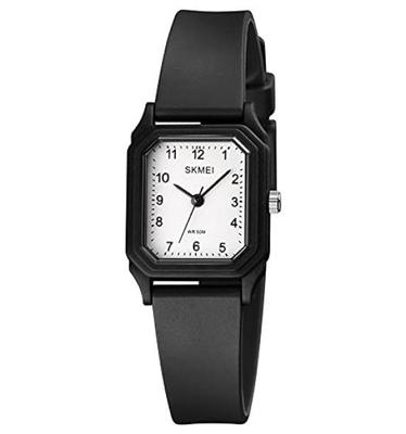 SKMEI Slim, Minimalist Design, Simple, Three-Hand Watch, White Dial (Black and White Hands), Black Bezel, Black Strap, 50M Water Resistance,