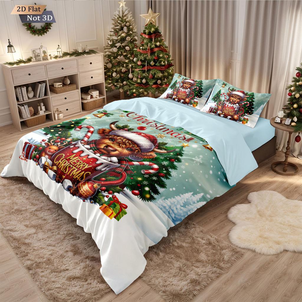 3 st present highland cattle tryck kärnlöst sängklädesset multi storlek sovrum påslakan dekoration mjuk maskintvättbar