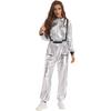 Women's Role Play Astronaut Outfit S-3XL, Shiny Metallic Jumpsuit with Mock Neck Long Sleeves, Zipper Bodysuit Halloween Costume