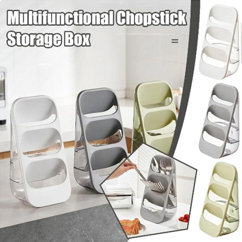 Multifunktionaler Essstäbchenhalter Haushalt Abtropfgestell Dreifachschicht Schrägeinsatz Essstäbchenbehälter Küchenlöffel Aufbewahrungsregal