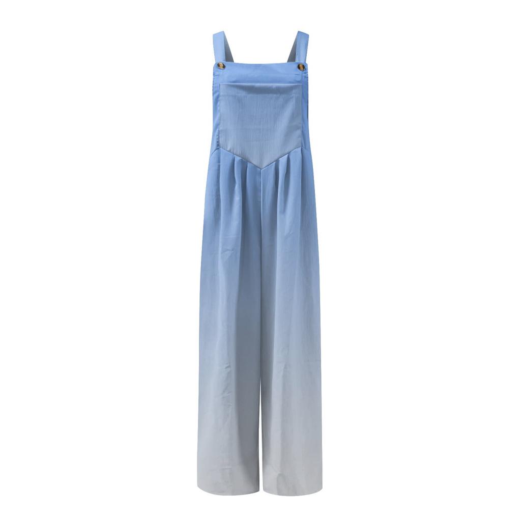 Wide Leg Overalls For Women Casual Loose Sleeveless Jumpsuits Retro Print Button Long Pant Romper Jumpsuit With Pockets