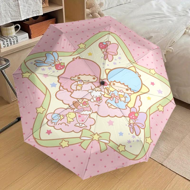 1PC Little Twin Stars Umbrella-8-Rib Reinforced, Automatic Open, Lightweight & Durable, Cute Fashion Accessory for Outdoor-P2685