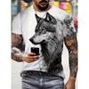 Men's T-shirt Wolf Print Casual Streetwear Fashion Short-sleeved Pullover Summer Outdoor Sports Top Tee Oversized Clothing