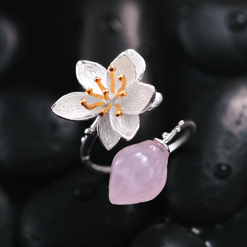 Lotus Fun Natural Crystal Flower Ring Real 925 Silver 18k Gold Jewelry for Women Lotus Fun Natural Crystal Flower Ring Real 925 Silver 18k Gold Jewelry for Women