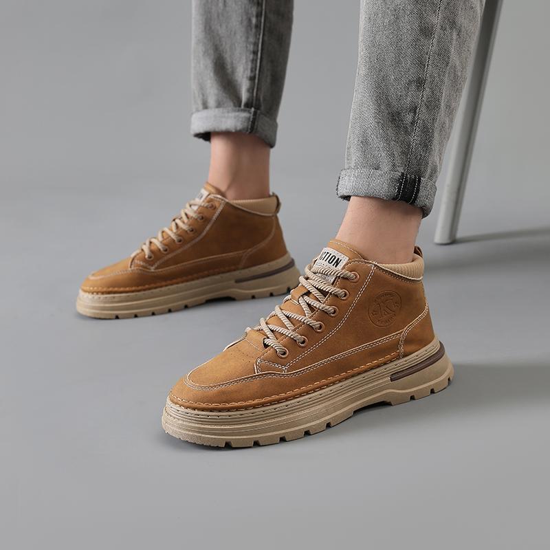 Men’s Black Boots Hiking Shoes Casual Sport Shoes Outdoor Khaki High Top Walking Shoes Plus Size