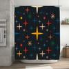 Vintage Stars Shower Curtain Modern Bathroom Decor, Navy Blue Background with Red, Yellow, Green, Orange Teal Star Pattern