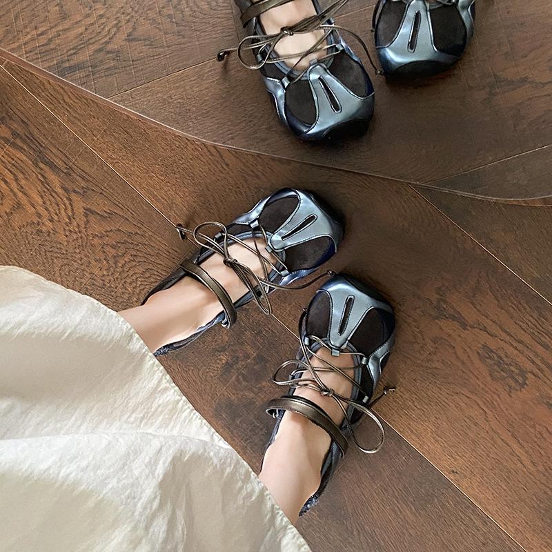 Fashion casual black retro square head shallow mouth flat sole shoes women's 2025 new summer ballet Mary Jane shoes