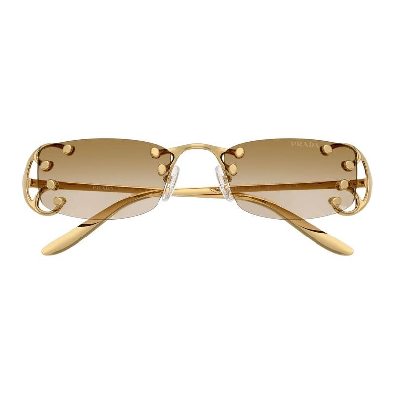 Prada Gafas de sol rectangulares de metal con logo de marca para mujer, doradas