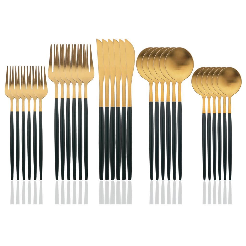 30 Teile/satz Geschirr Matte Schwarz Messer Salat Gabeln Dessert Löffel Besteck Set Edelstahl Besteck Familie Geschirr für Party
