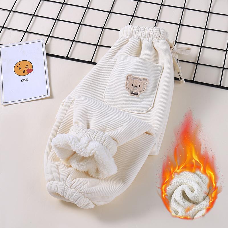 Kids Warm Pants Autumn Winter Girls Thicken Trousers Baby Boys Cute Bear Print Children Casual Harem Pants