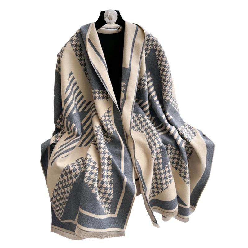 Qiandongge Versatile Contrasting Colors, Double-Sided Imitation Cashmere Scarf, Winter High-End Warm Shawl