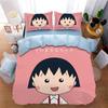 Modern Printed Maruko-chan Girl Duvet Covers Set, Anime Girl 3-Piece Set Queen Comforter Bedding Sets for Kids Children Girls